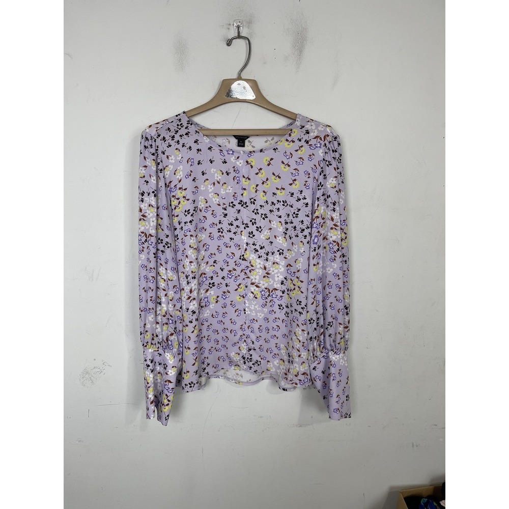 Ann Taylor Womens XL Purple Floral‎ Long Sleeve Blouse Top